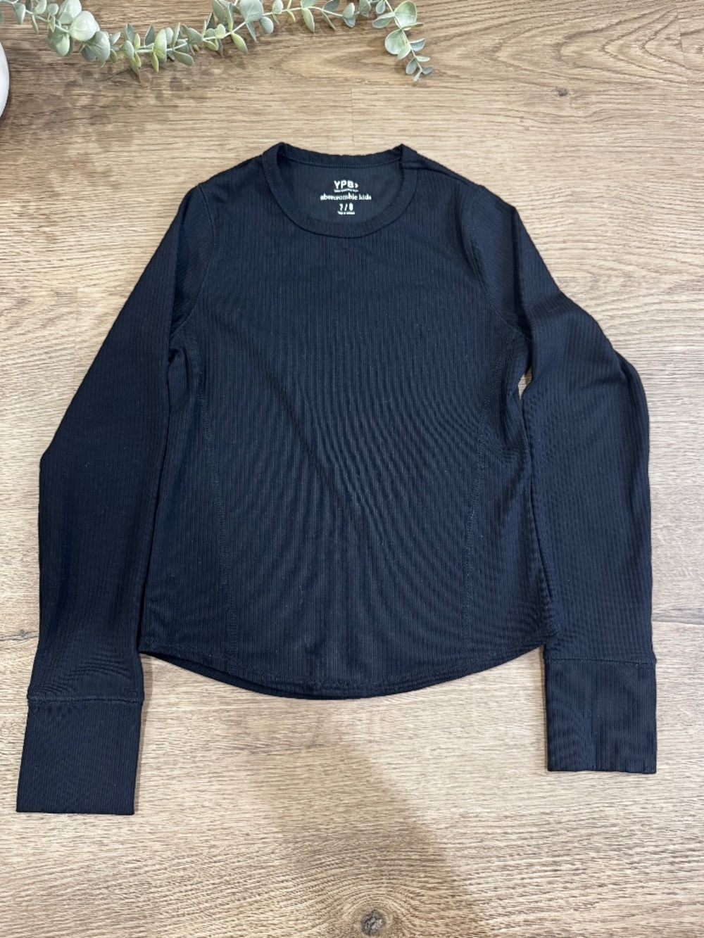 Abercrombie Kids YPB 7/8 Black Ribbed Long Sleeve Active Top